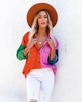 Liana Cotton Colorblock Corduroy Shacket - Orchid Multi